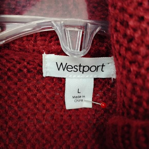 Westport Knit Open Cardigan Size Large Burgundy Striped Hooded Long Sleeve - Picture 7 of 9